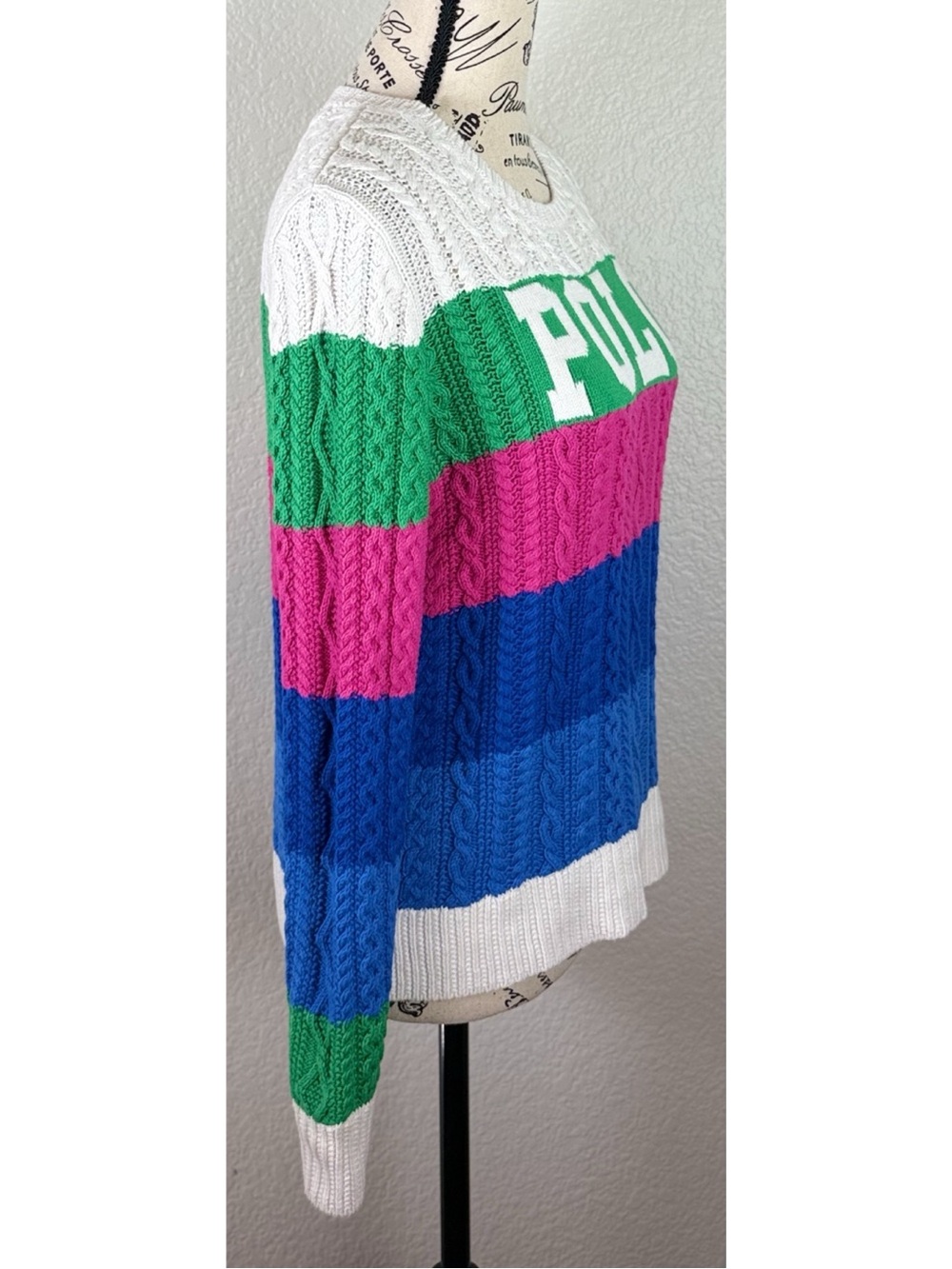 Polo Ralph Lauren Y2K Multicolor Striped Cable-Knit Pullover Sweater Small - Picture 3 of 14